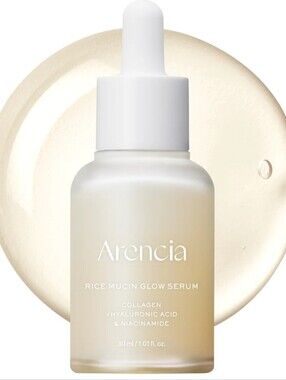 Arencia Rice Mucin Glow Serum, Collagen + Hyaluronic Acid & Niacinamide, 1.01 fl